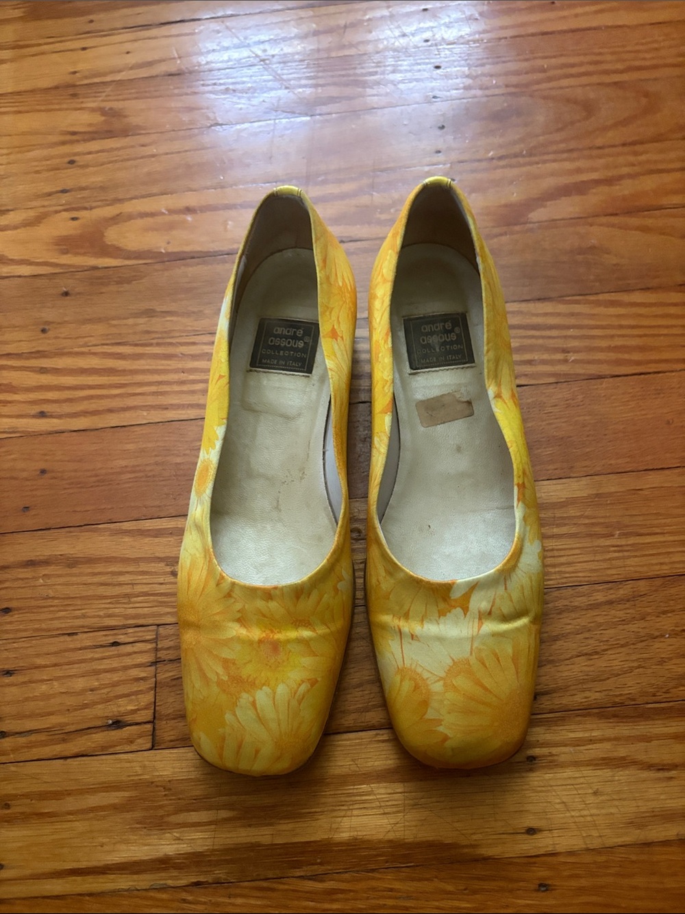 Andre Assous Yellow Floral Square-Toe Flats